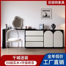 实木卧室梳妆台一体黑白色复古法式斗柜转角书桌床尾现代简约化妆