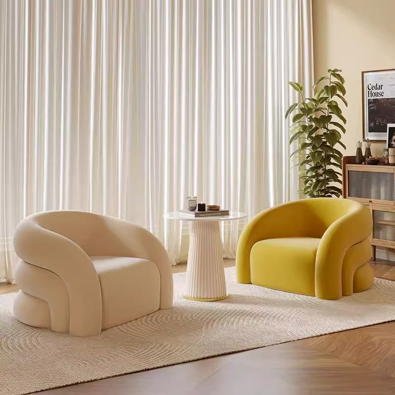 设计师单人沙发椅布艺弧形客厅现