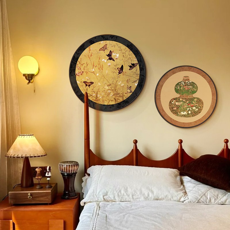 法式中古风卧室床头n装饰画房间小众艺术轻奢高级感挂画圆形侘寂