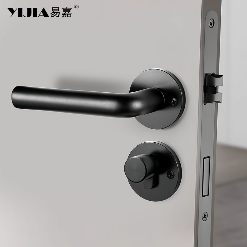 极简黑色磁吸静音家用房门锁室内卧室门卫生Q间木门通用型门把手
