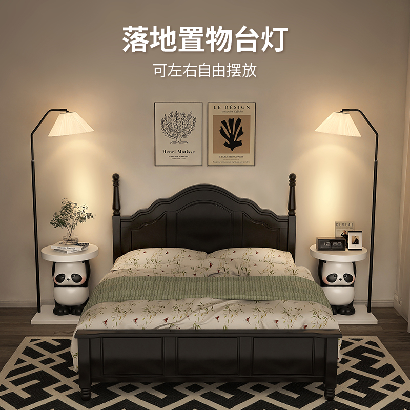 现代简约床头h柜落地灯一体家用卧室奶油风儿童房卡通床头置物架