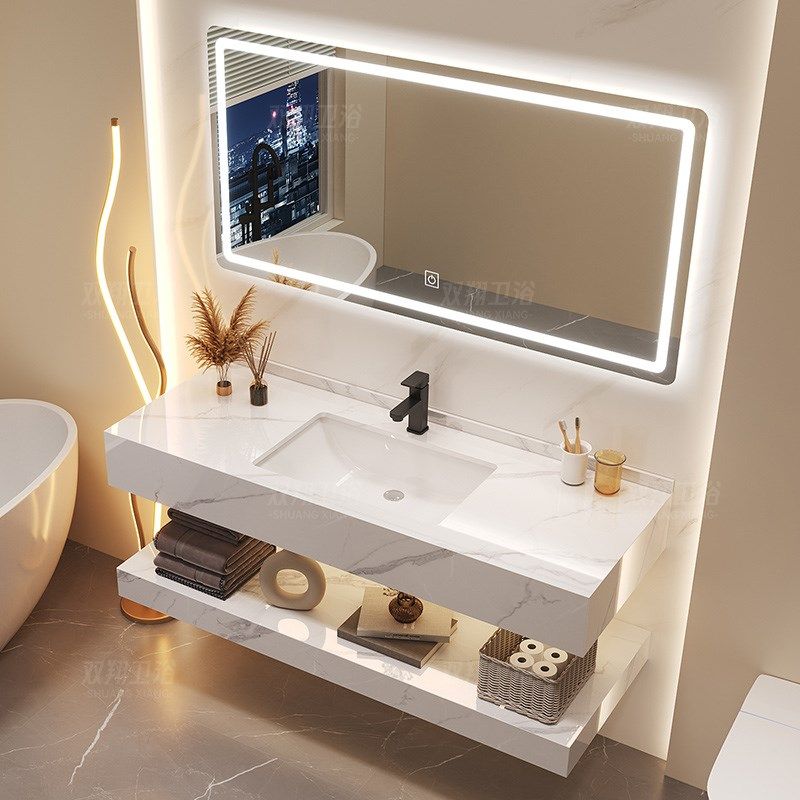 2024新款亮面岩板陶瓷盆卫生间洗漱台洗手池洗脸池多层实木浴室柜,家装主材,浴室柜组合,淘宝优惠券,粉丝福利购,淘宝优惠卷