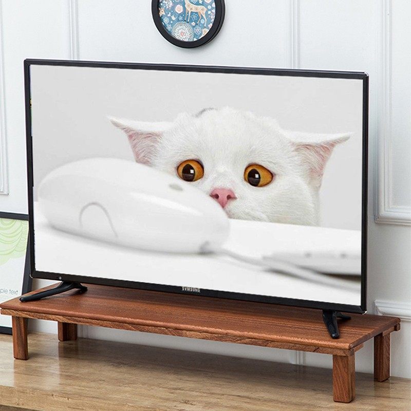 加长实木办公台式双屏幕电脑大显示器增高架桌面收纳置物垫高底座