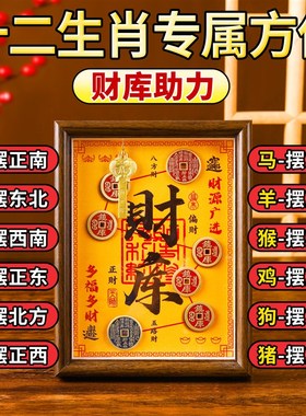 七星镇库财库相框摆件五帝钱山鬼花钱办公室工位招财聚财金钥匙