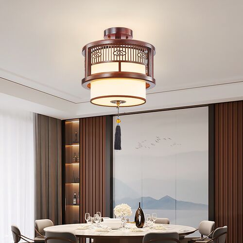 新中式实木吸顶吊灯客厅卧室过道走廊阳台楼梯玄关餐厅圆形古典灯