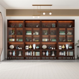 商用带灯茶室装饰柜中式背板博古架多宝阁置物架收纳柜茶具展示架