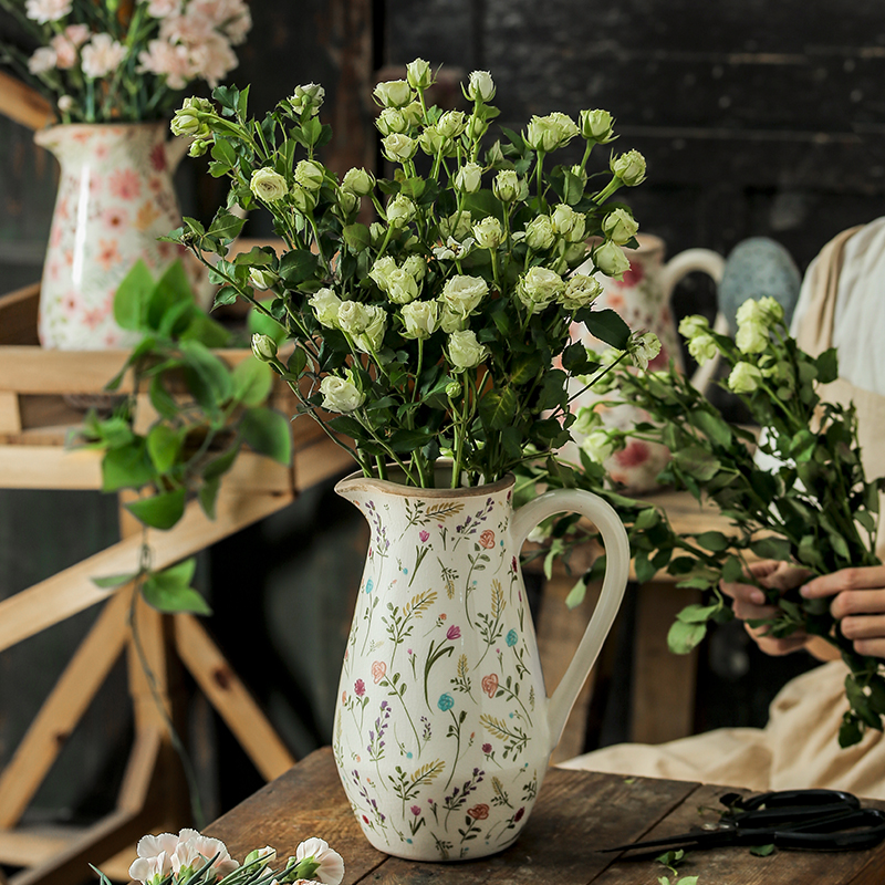 复古陶瓷花瓶摆件客厅插花轻奢高级感干燥花M创意艺术田园风雪柳