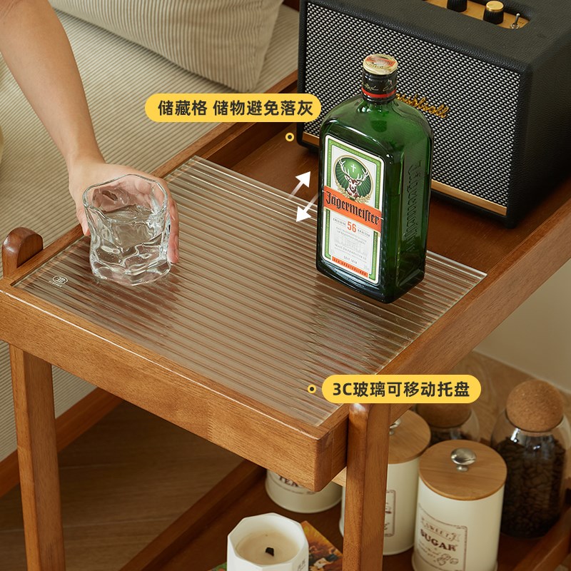 实木边几家用带轮小推车可移动沙发茶几阳台迷你置物架床头零食车