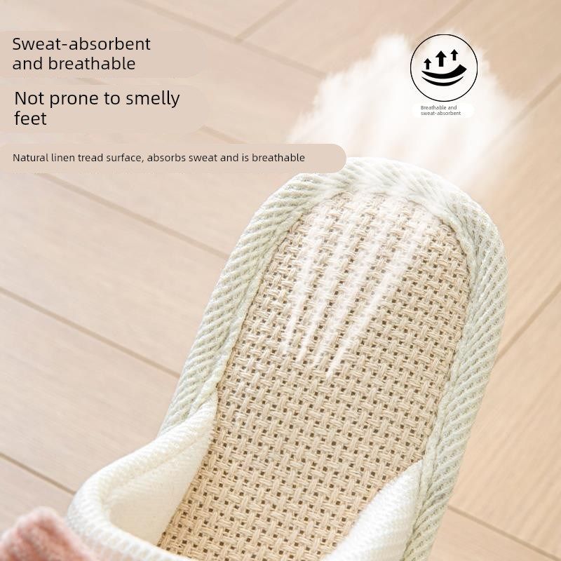 蝴蝶结亚麻拖鞋女款2025新款四季家居室内地板防滑棉麻布拖鞋女士