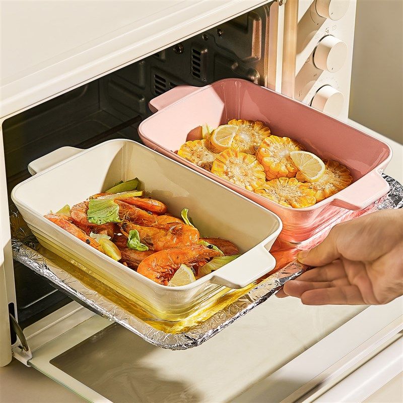 墨色烤盘烤箱用陶瓷盘子家用菜盘碟子双耳焗饭烤碗微波炉专用器皿