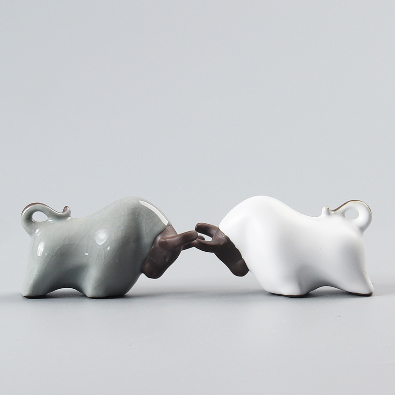 哥窑茶宠摆件可养精品创意紫砂茶玩全手工生肖牛汝窑水牛茶具