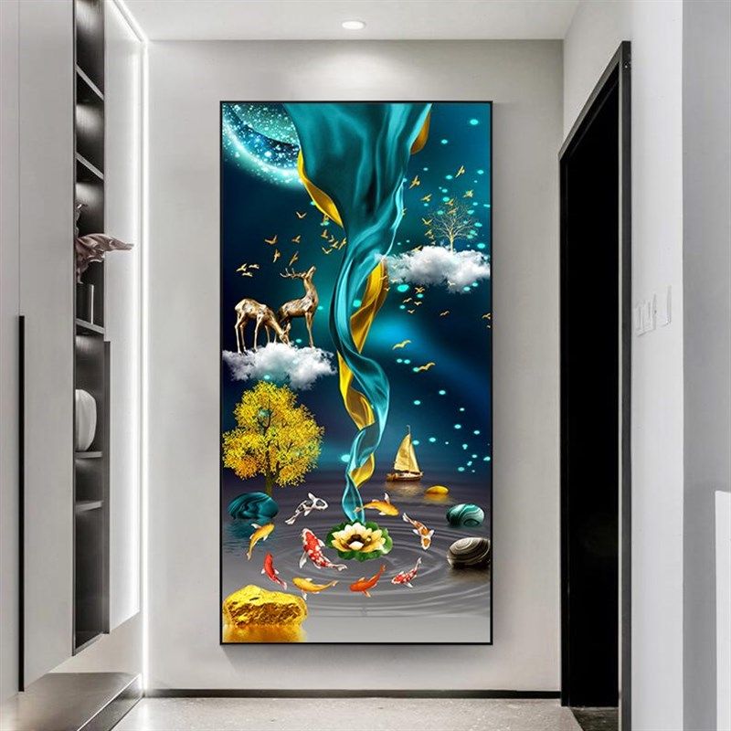 麋鹿发财树5d钻石k画满钻贴砖点钻石绣十字绣2023客厅新款过道走