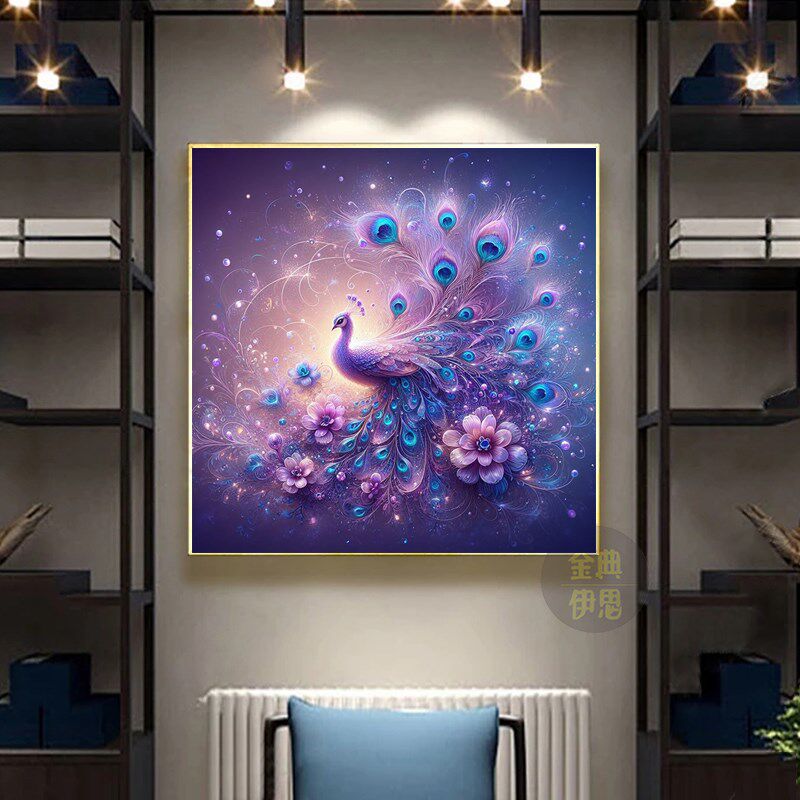 高级感孔雀开屏钻石画2024新款动物手工点贴钻十字绣客厅卧室满钻