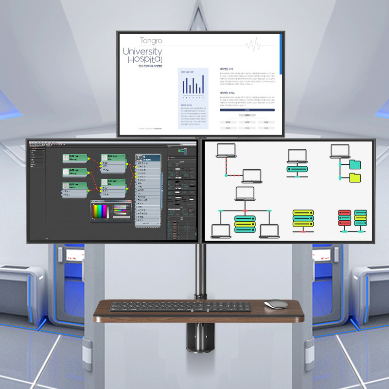 27-32-34寸双屏电脑显示器壁挂墙上支架伸缩旋转高低升降可调工控