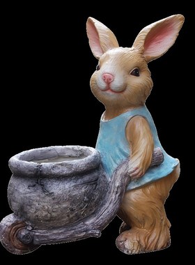 别墅庭院花园摆件户外创意卡通兔子花盆院L子装饰园林景观雕塑小