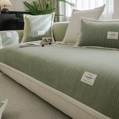 绿色雪尼尔沙发垫子四季通用防滑坐垫子现代简约靠背套罩盖巾定制