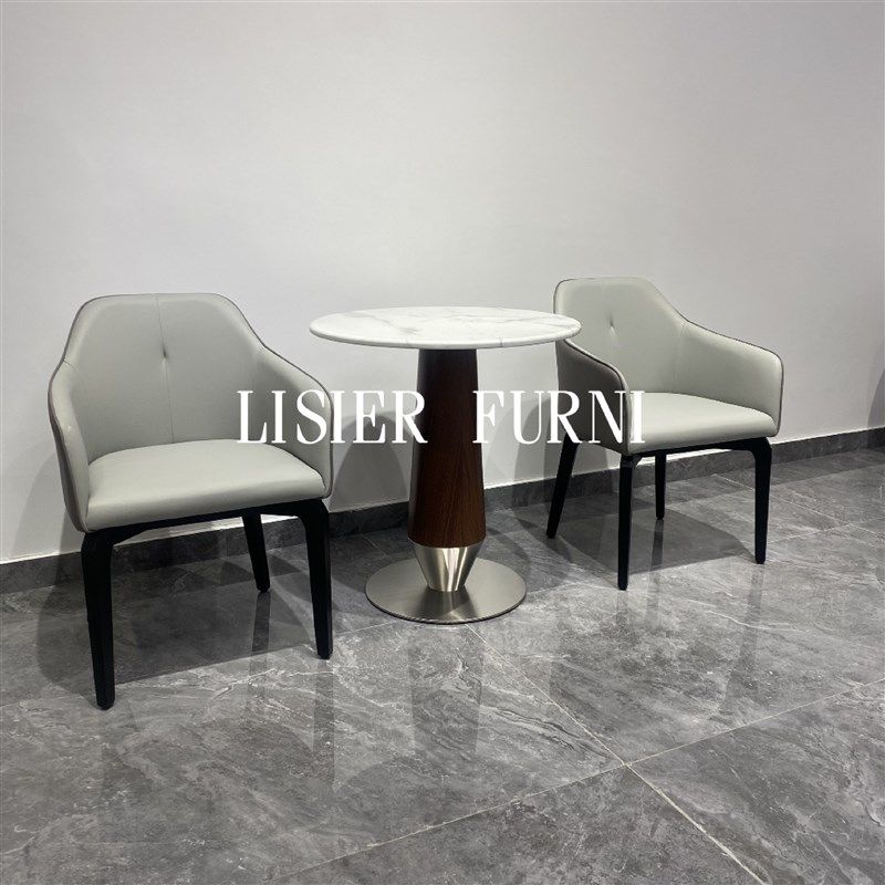 大理石售楼部酒店桌椅组合简约洽谈小圆桌4S店接待阳台西餐厅岩板