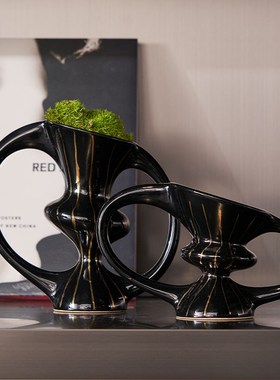 中古风软装摆件柜子客厅高级感y金钱豹工艺品装饰仿真书籍陈列布