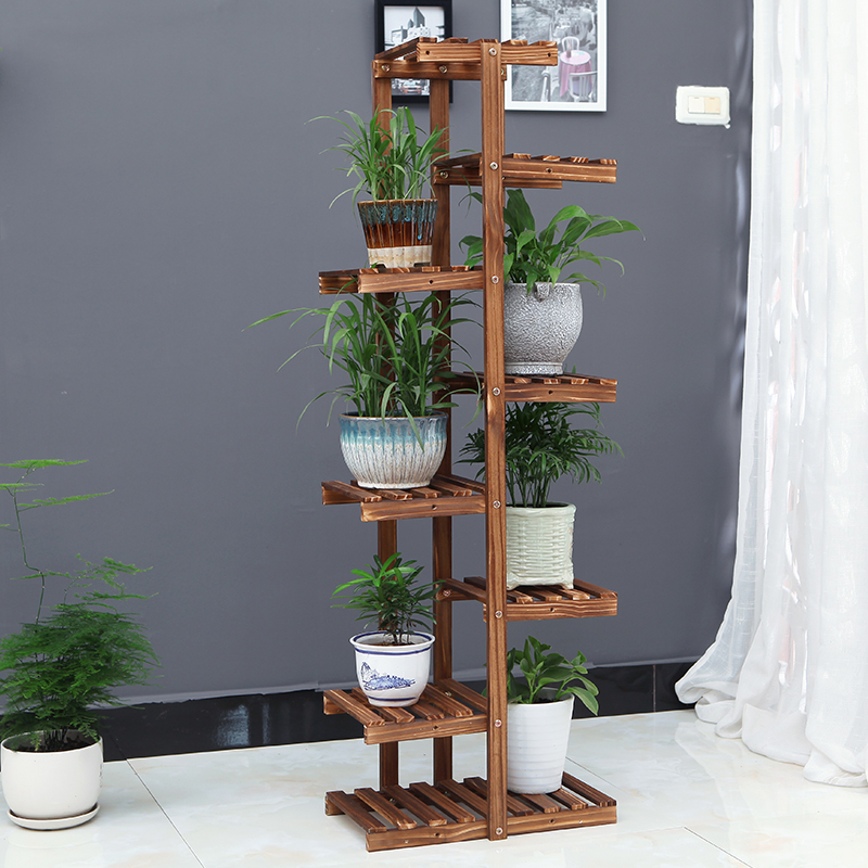 防腐木花架子阳台室内外多层实木阶梯多功能置物T架铁艺花店展示