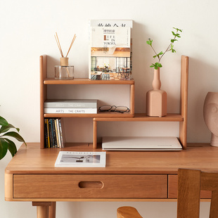 实木伸缩组合书架樱桃木桌面置物架办公桌上收纳多层储物架展示架