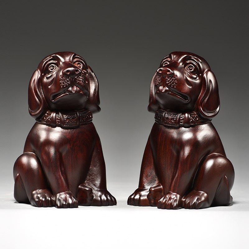 黑檀木雕狗摆件十二生肖狗实木家居客厅电视柜装饰红木工艺品送礼