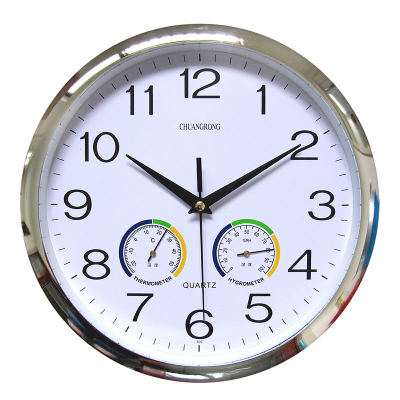 圆形带温度计时钟 创意简约现代家用静音挂钟客厅卧室挂表石英钟