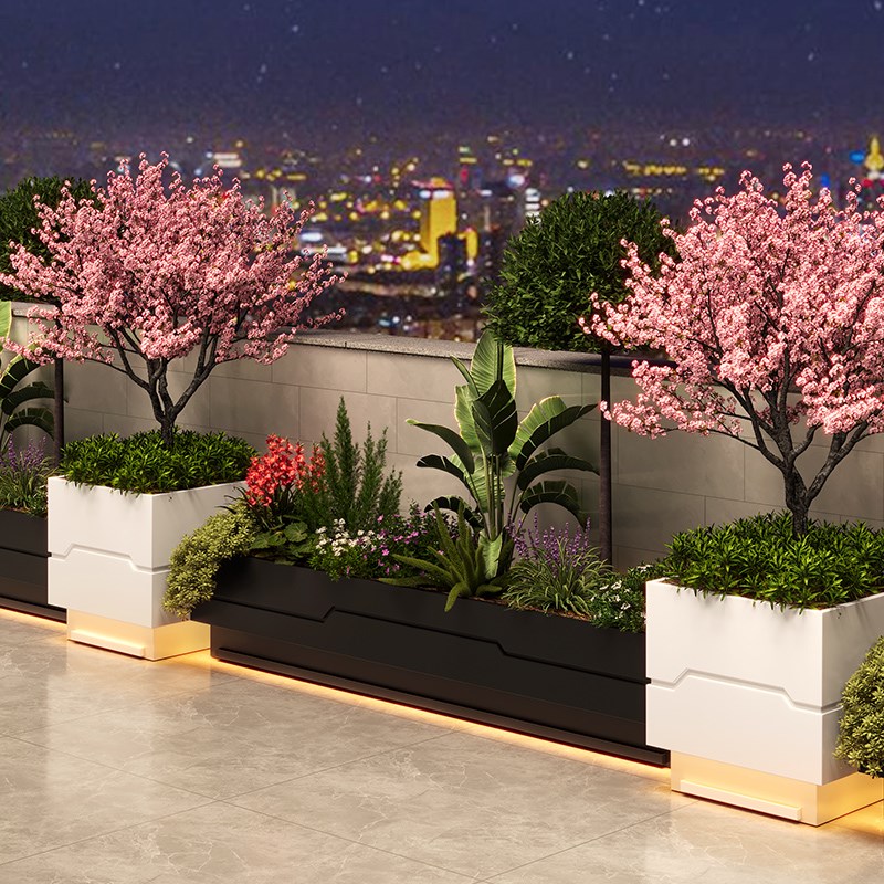户外阳台花箱组合庭院露台种植箱发光造景花坛商业街道路隔断花槽