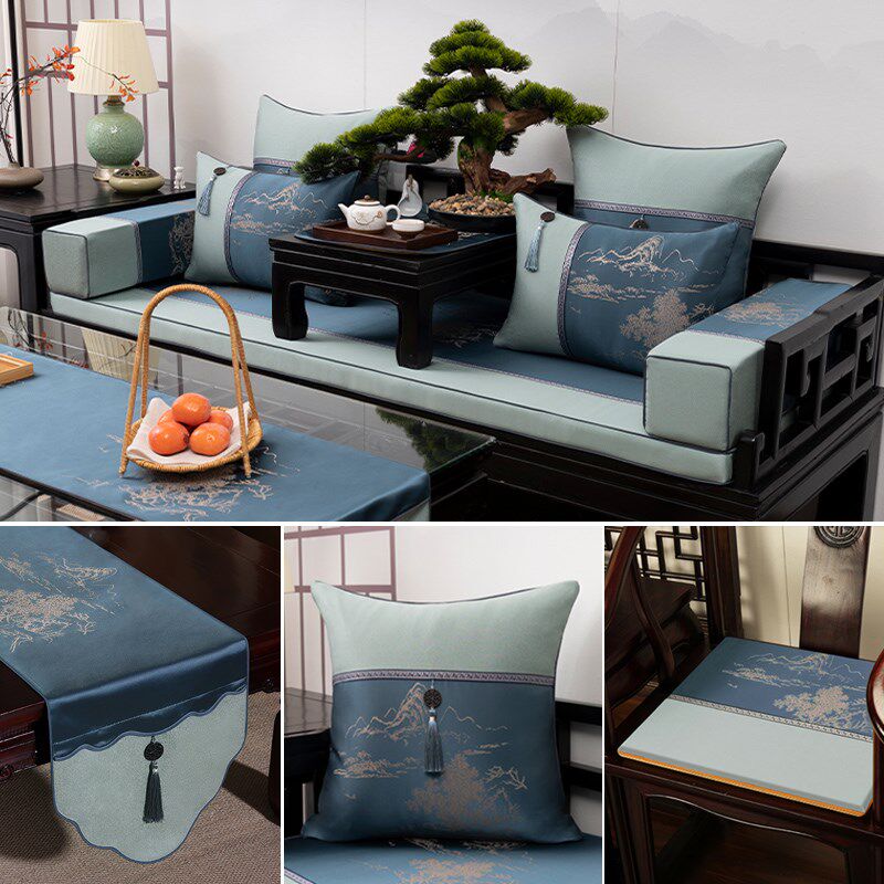新中式红木沙发坐垫四季通用防滑垫子沙发垫实木罗汉床五件套定制