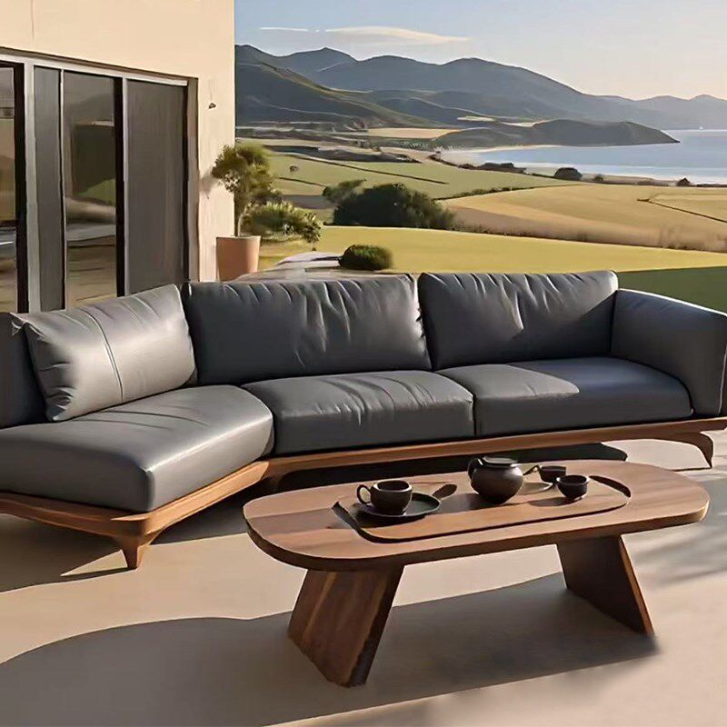 新中式真皮沙发现代别墅客厅转角四人位高端北美黑胡桃木实木沙发