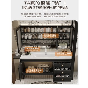 黑色法式复古落地浴室柜镜柜组合陶瓷一体洗脸盆柜卫生间洗手台盆
