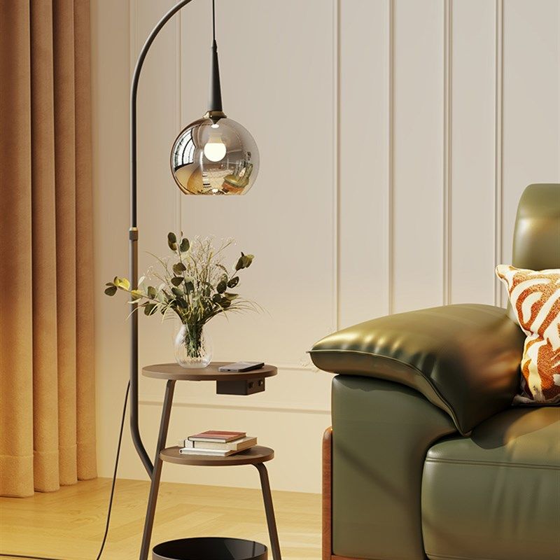 新款意式轻奢落地灯客厅沙发边几置物架一体中古风卧室床头柜台灯