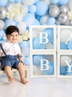 白色BABY盒子儿童宝宝周岁生日baby shower布置装饰气球盒道具