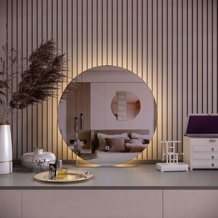 圆形智能镜台式化妆镜LED带灯卧室美妆梳妆镜触摸屏镜子轻奢大号