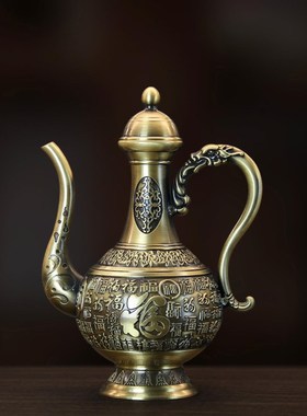 黄铜御用百福酒壶铜酒壶荷花高酒壶龙凤铜酒O壶工艺品摆件白酒酒