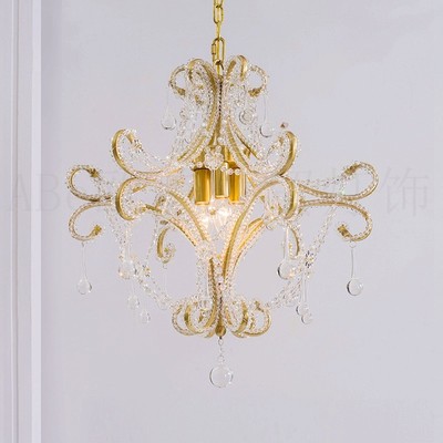 ABe爱贝灯饰 玲珑水晶全铜吊灯欧美风法式客厅公主房衣帽间卧室灯