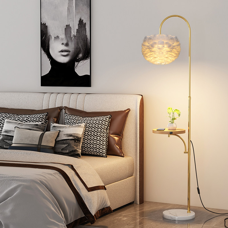 羽毛落地灯客厅沙发茶几光熊女生网红轻奢设计感卧室床头氛围台灯
