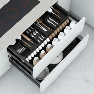 百隆拉篮厨房橱柜三层抽屉式碗架双层碗柜厨柜全铝抽中抽百隆轨道