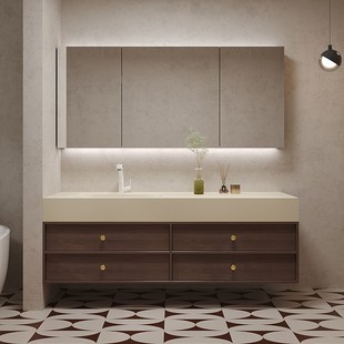 中古风岩板热弯无缝一体盆浴室柜组合卫生间洗漱台洗手洗脸池定制