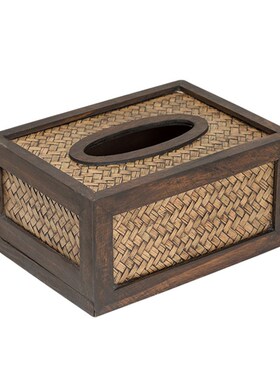 JOJOS L. PD.Bsamboo.纸巾盒家用实木新中式藤编餐巾抽纸盒丨竹