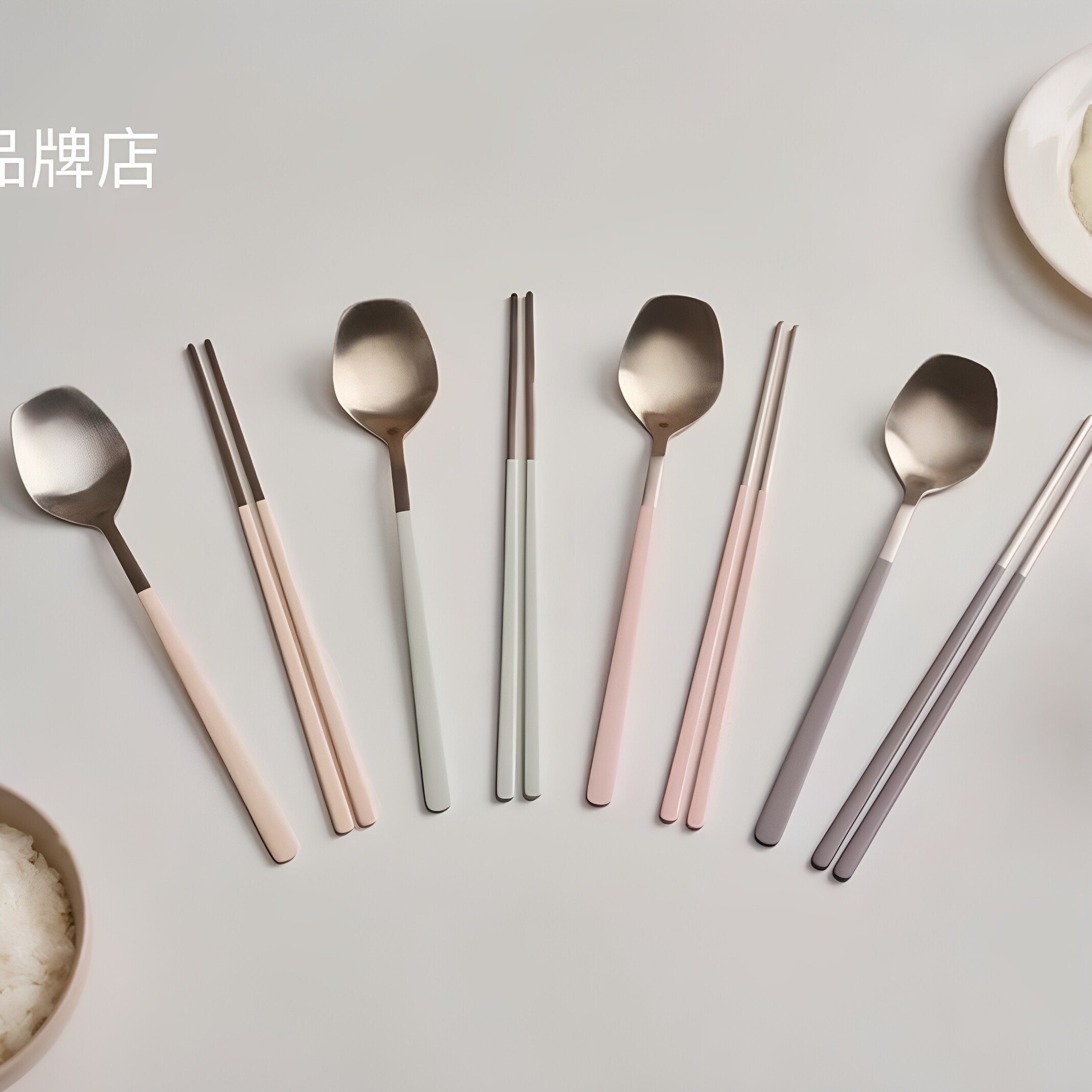 【韩国原单】Cher食品级304不锈钢筷勺套装彩色磨砂手柄韩式ins风