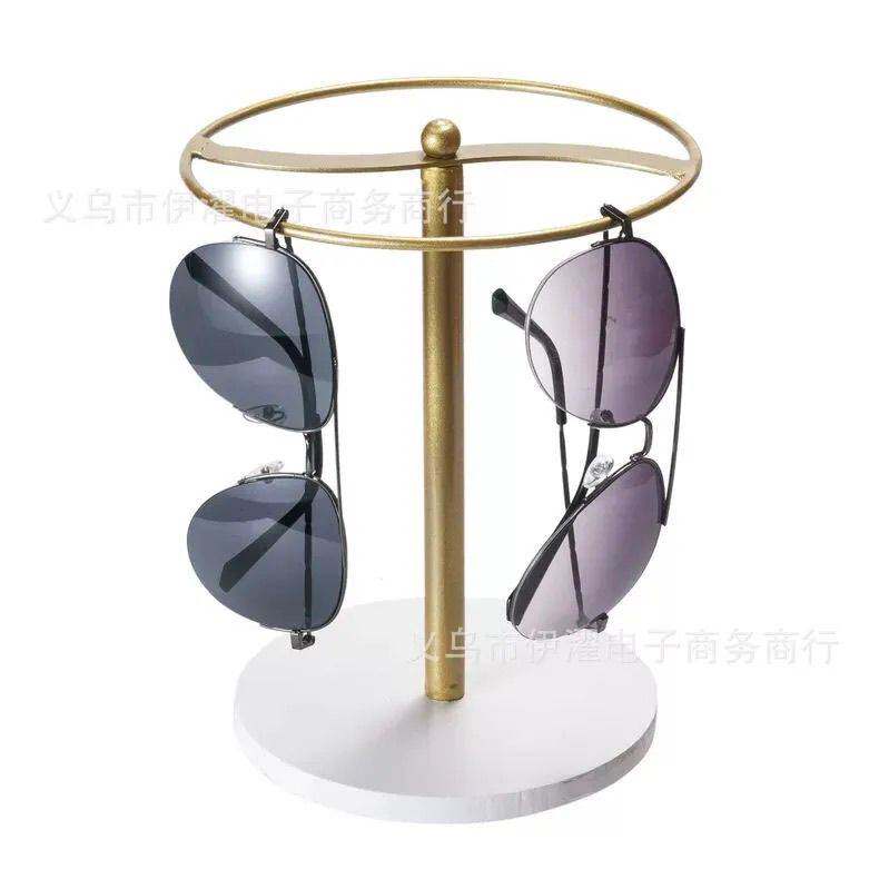 太阳镜收纳盒眼镜架金属框架松木底座储物展示架黑色金色款