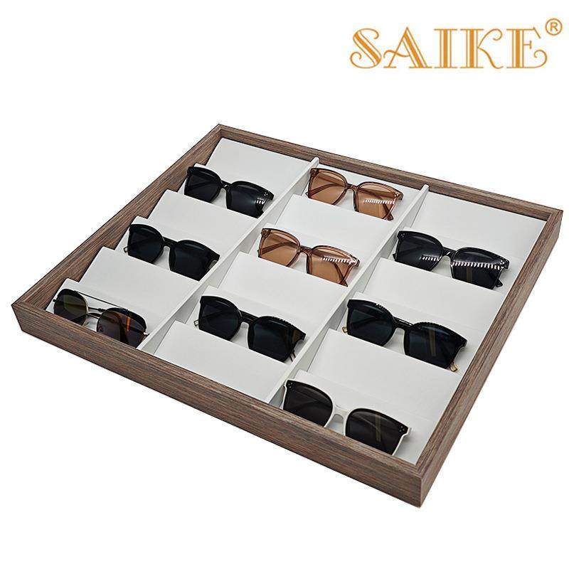 现货黑胡桃木质18位眼镜陈列销售展示盘子黑镜太阳镜展示托盘