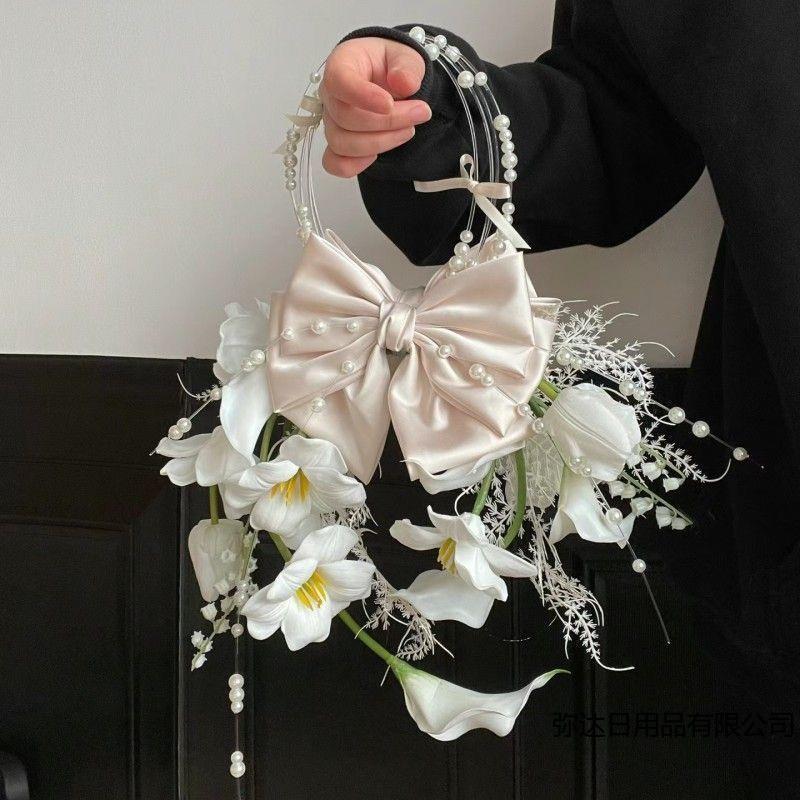 瀑布新娘多巴胺色系仿真花花束晨袍婚纱拍摄手捧花拍照道具手拎花