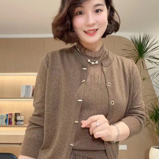 羊毛衫 毛衣百搭 长袖 针织衫 DQ5956 圆领金属卡扣款 吕木女针织开衫