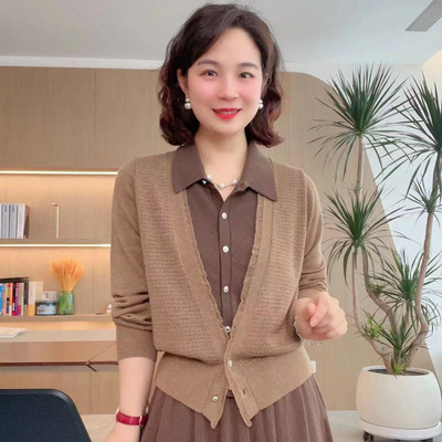 长袖羊毛衬衫领呂木假两件