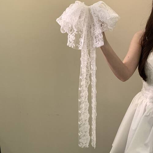 超仙蕾丝蝴蝶结飘带发夹女后脑勺优雅气质高级感发饰发卡