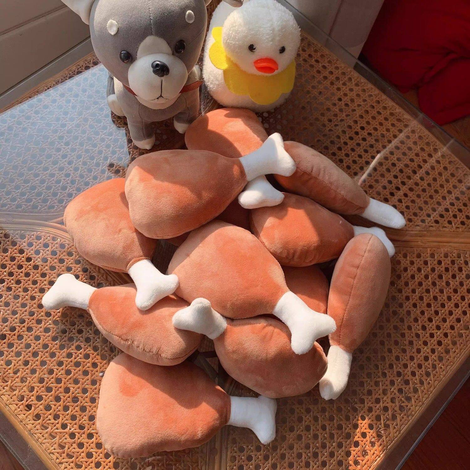 毛绒玩具鸡腿公仔小号狗狗猫咪啃咬毛绒玩偶骨头葱抱枕趴睡午休枕
