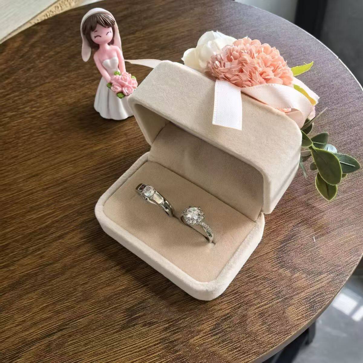 森系精致绒布戒指盒求婚订婚结婚仪式交换创意高级对戒盒
