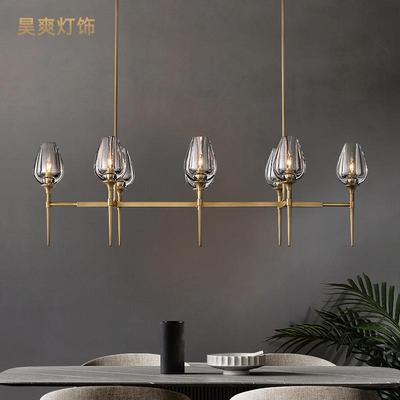 设计师餐厅吊灯RH中山工厂灯具美式简约长形全铜岛台饭厅灯具