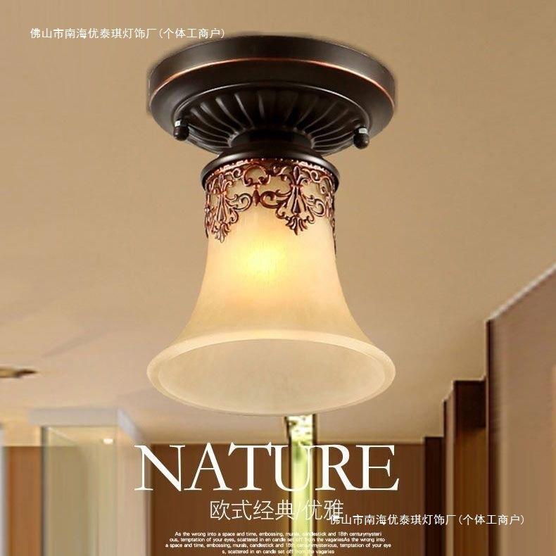 LED美式入户灯衣帽间吸顶灯小美式田园树脂雕花卧室过道灯具